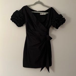 Fame and Partners Revolve Black Ruffle Sleeve Wrap Dress with Side Tie